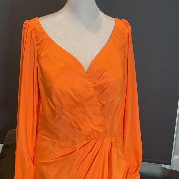 Women’s Orange Full Length Long Sleeve Dress Leg Slit Corset Back Size 14 *READ - Picture 2 of 14